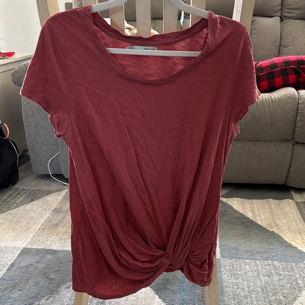 Maurices Knot Front Blouse in Deep Red
